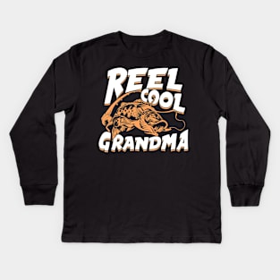 Reel Cool Grandma Fishing Grandmom Gift Kids Long Sleeve T-Shirt